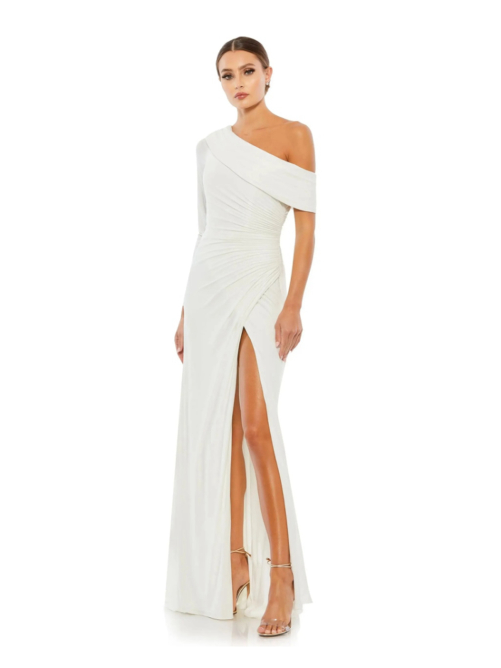Women's Mac Duggal One-Shoulder Slit Dress White Size 6